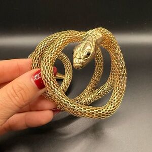 Mesh Gold Tone Snake Coil Bracelet Stretchable Flexible
